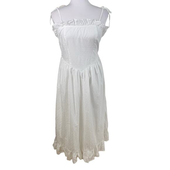And Now This Size S Cotton Swiss Dot Corset Ruffled Sleeveless Midi Dress White - Picture 5 of 14